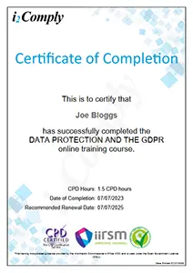 Data Protection and the GDPR Certificate Example