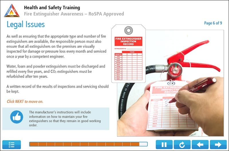 Example Screens on Fire Extinguisher Awareness Training 2