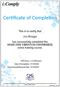 HAV Training Course Certificate