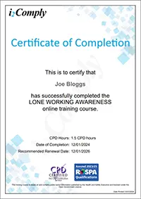 Lone Working Course Certificate
